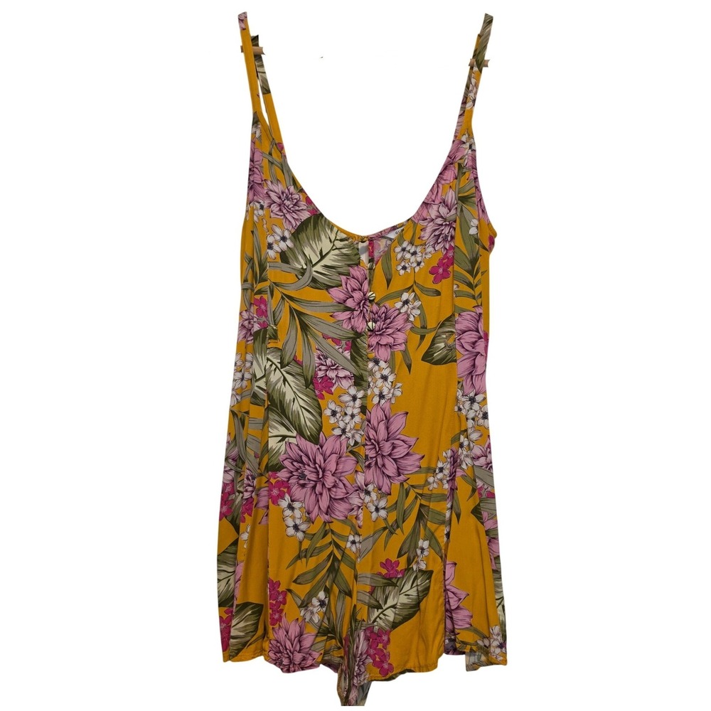 Guess Floral Tropical Print Mustard Yellow Sleeveless Romper Size Large W0055